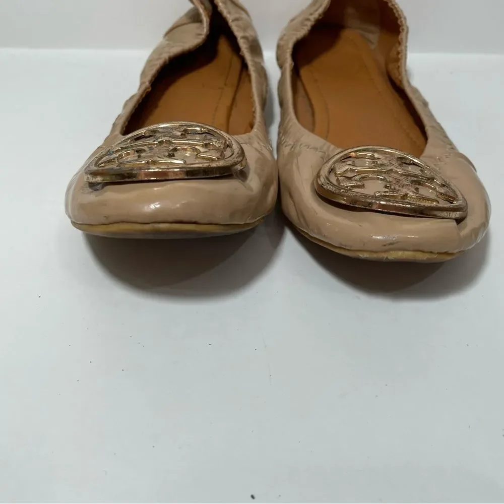 Tory Burch Tan Leather Round Toe Ballet Flats